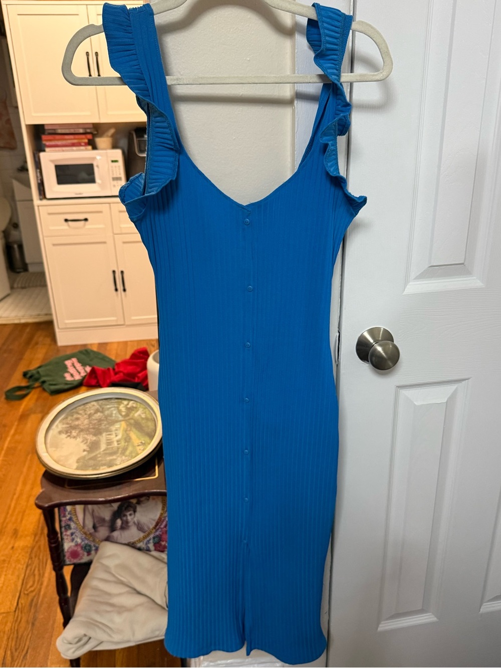 Zara Sleeveless Ruffle Strap Midi Dress in Bright Blue
